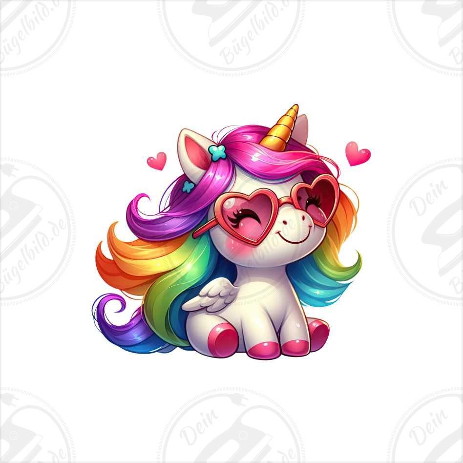 Bügelbild "Einhorn mit Herzbrille"