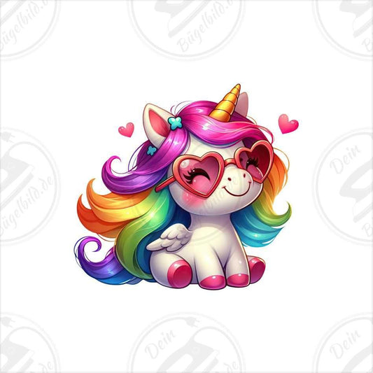 Bügelbild "Einhorn mit Herzbrille"