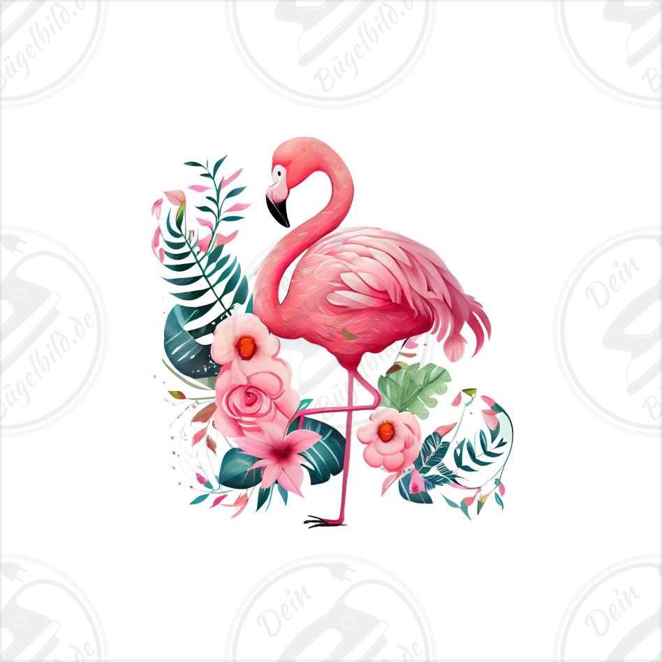 Bügelbild "Flamingo mit Blumen 1"
