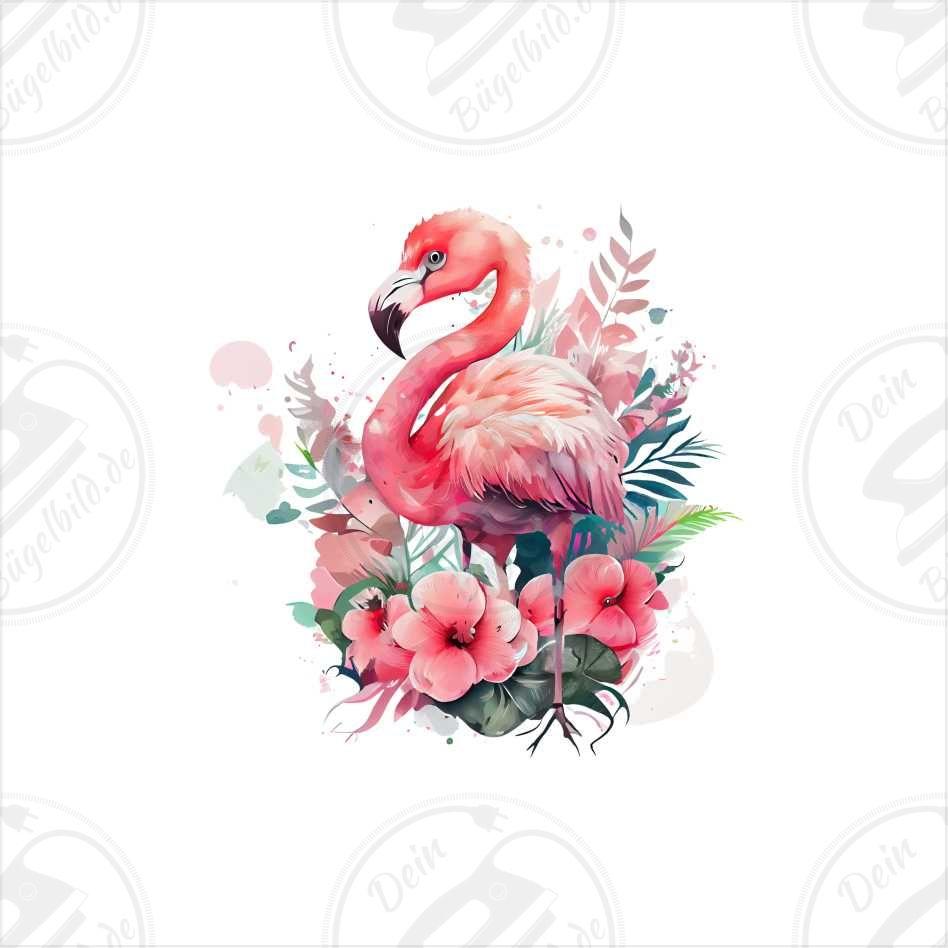 Bügelbild "Flamingo mit Blumen 2"