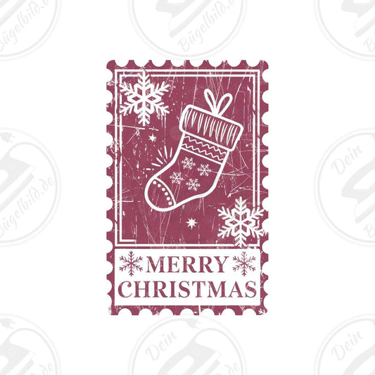 Bügelbild "Merry Chritsmas Briefmarke rot"