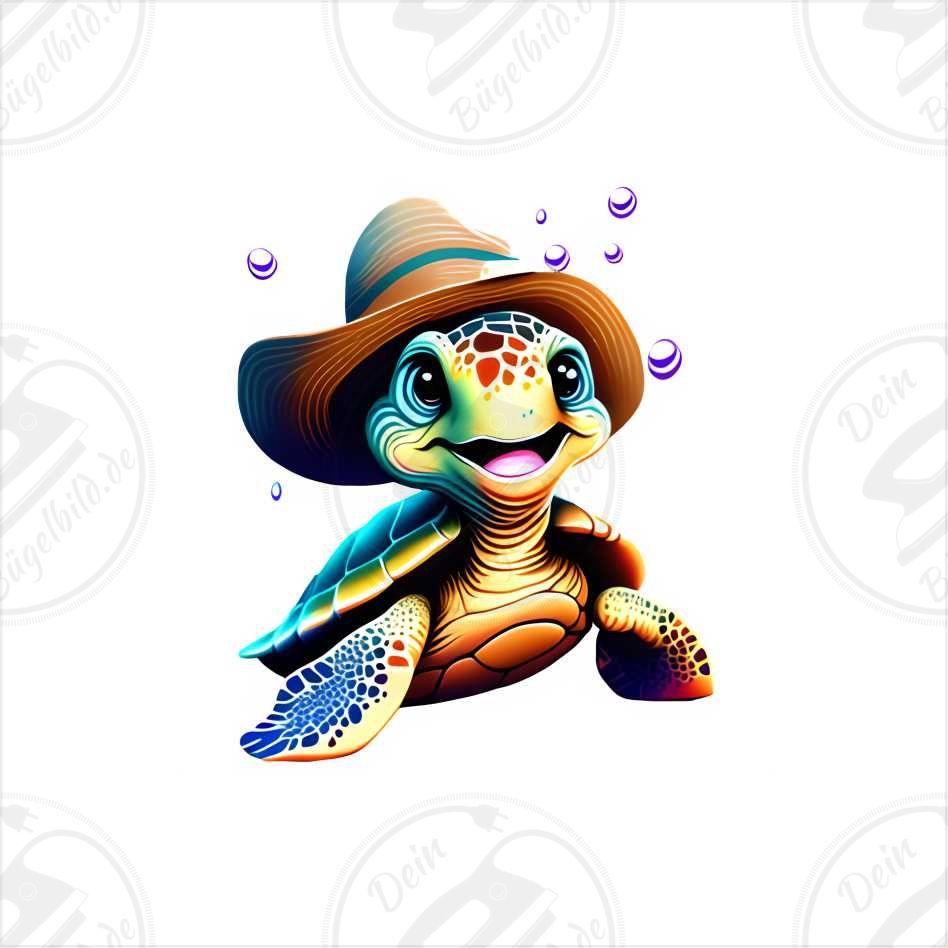 Bügelbild "Schildkröte mit Hut"